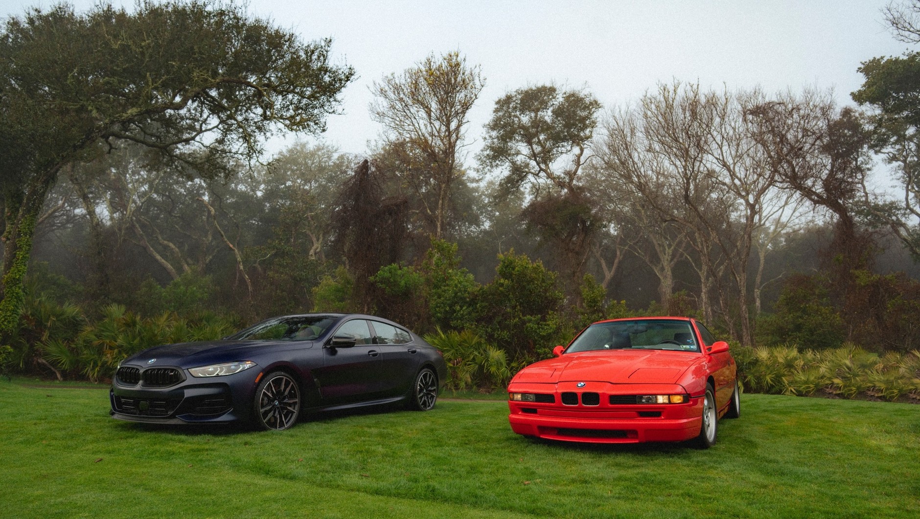 BMW serii 8 Gran Coupe (II generacja; G16; po lewej) i pierwsze wcielenie BMW serii 8 (E31)