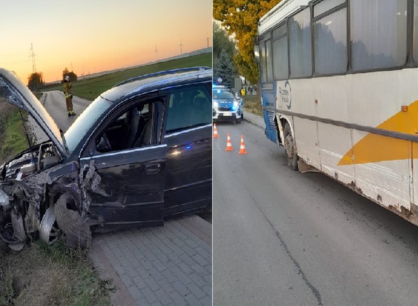 Zjechała na przeciwległy pas ruchu i uderzyła w autokar pełen pasażerów