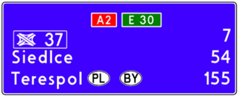 Tablica E-14 na autostradzie