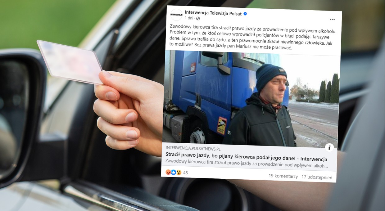 Stracił prawo jazdy przez pijanego kierowcę. Teraz nie może wrócić do pracy. "Zostało popełnione przestępstwo"