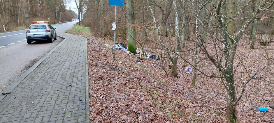 Śmieci wyrzucone przy drodze krajowej - woj lubuskie