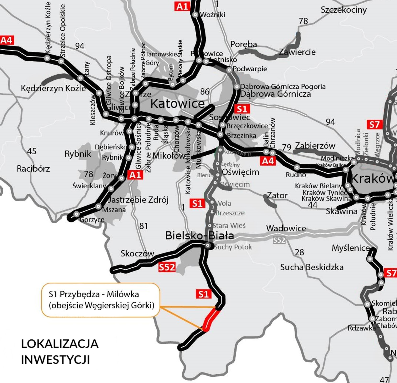 Trasa S1 Przybędza — Milówka. Mapa