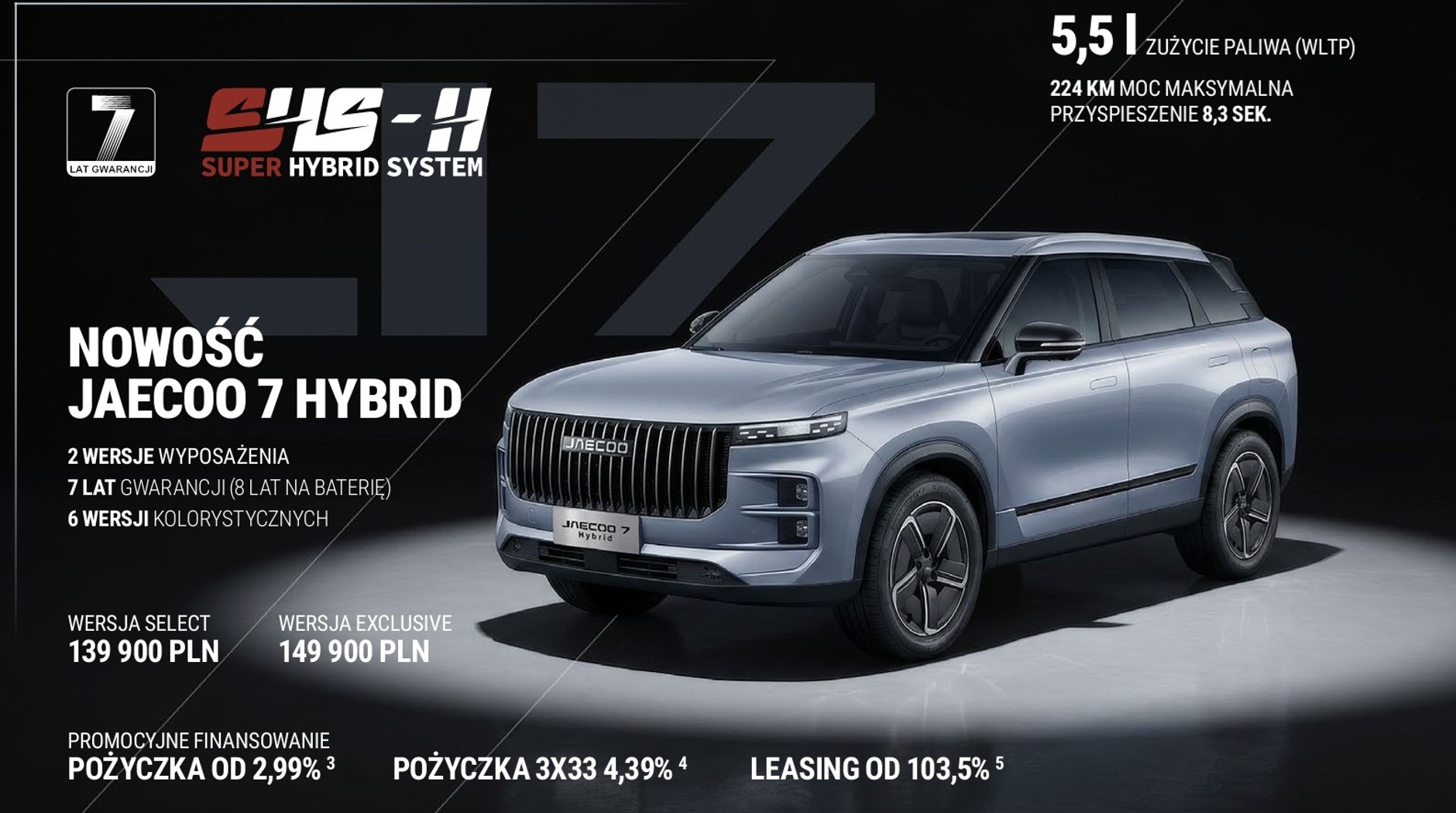 Zrzut ekranu pokazujący katalog Jaecoo 7 Hybrid