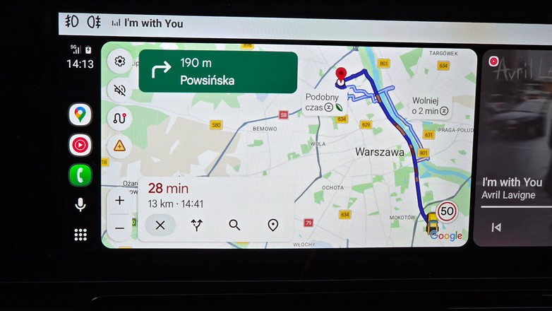 Google Maps w Android Auto, widok całej trasy