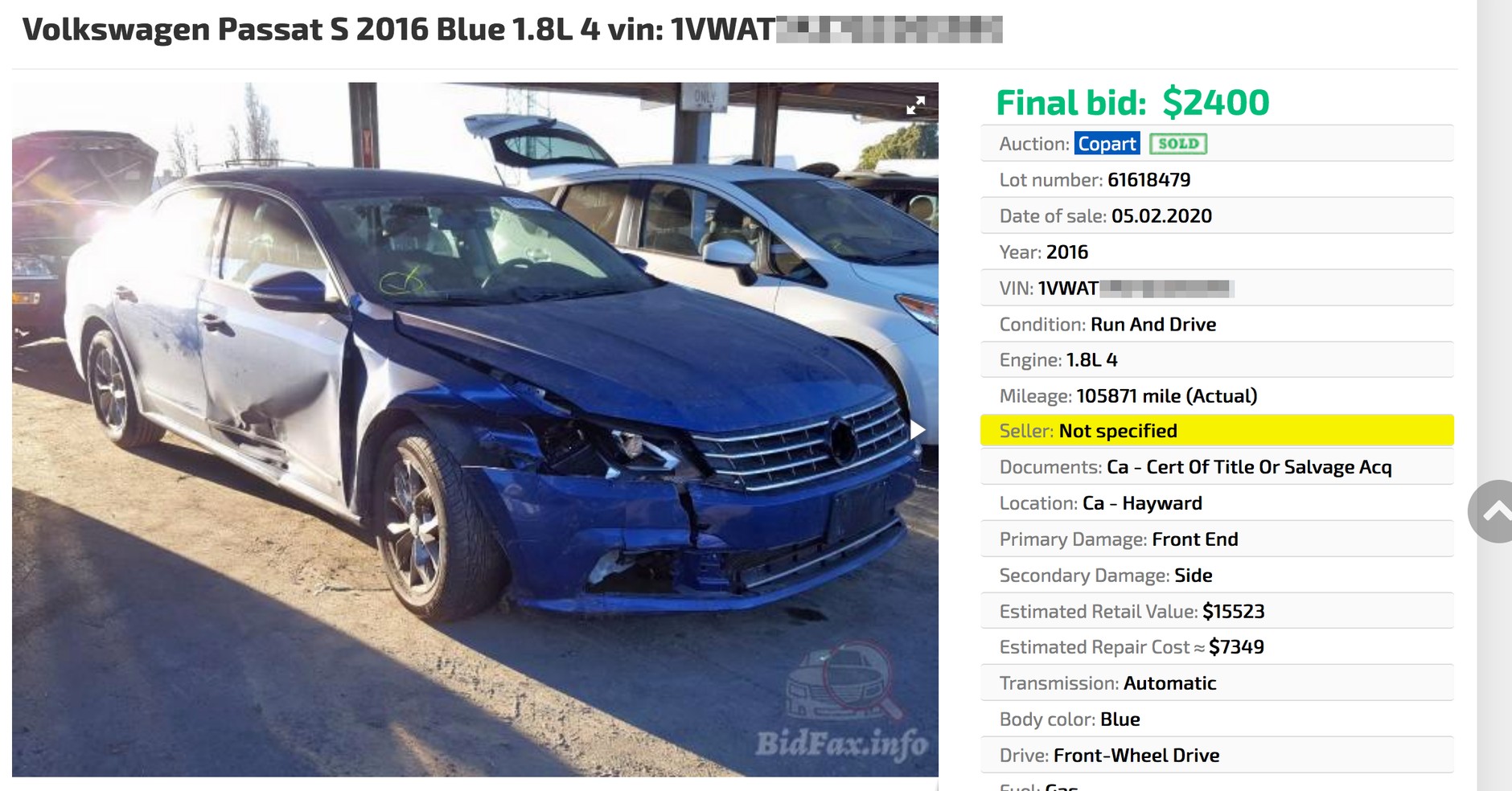 Auto z ogłoszenia: VW Passat z USA