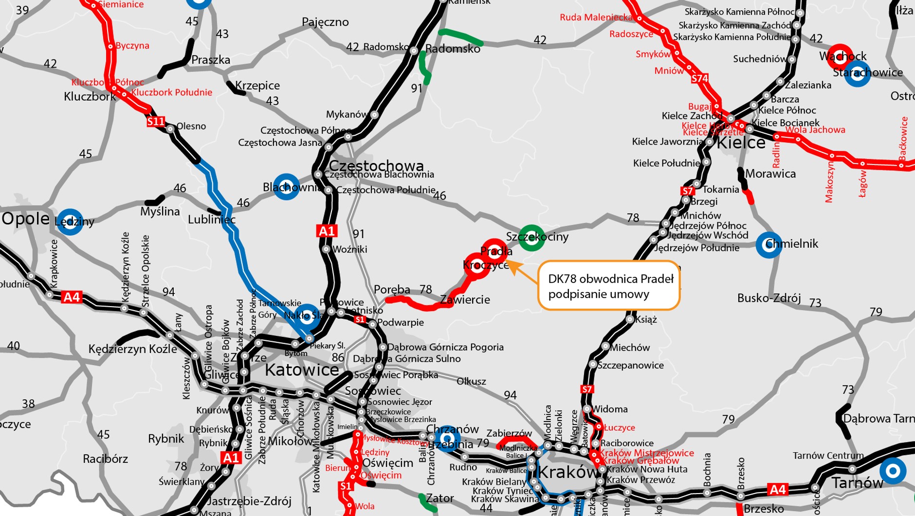 Obwodnica Pradeł — plan sytuacyjny
