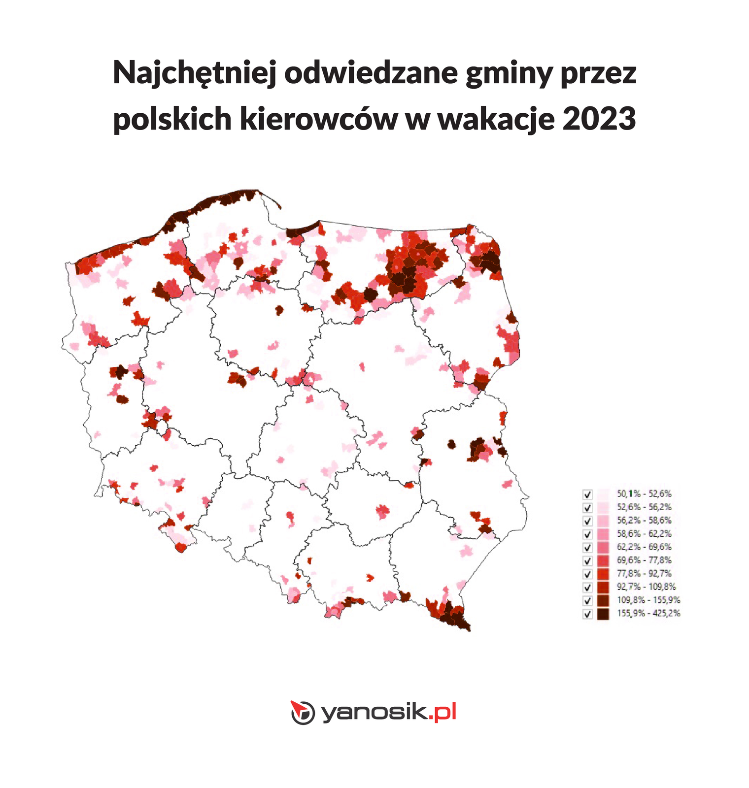 Najchętniej odwiedzane gminy w wakacje 2023 r.