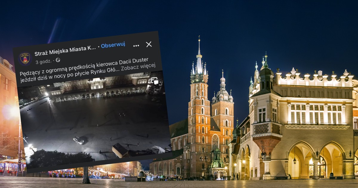 Nocny rajd na rynku w Krakowie (screenshot/Facebook/@strazmiejskakrakow) 