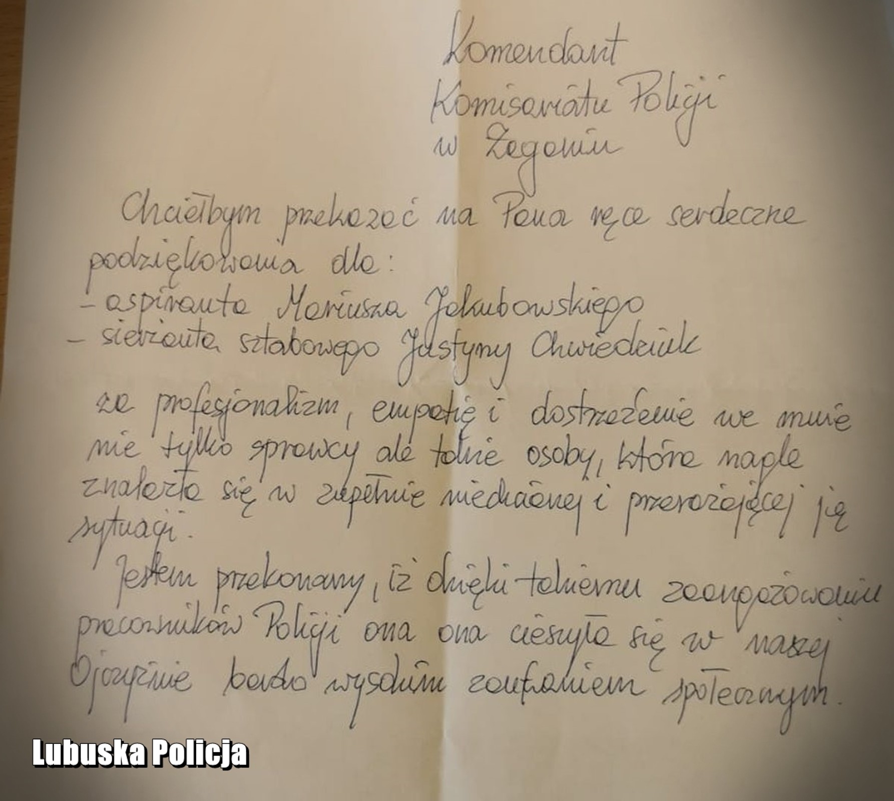 List do Komendanta Powiatowego w Żaganiu od sprawcy zdarzenia drogowego (kwiecień 2023 r.)