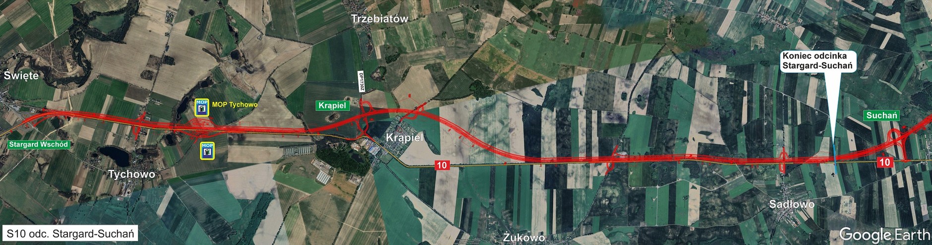 Przebieg trasy S10 ze Stargardu do Suchania