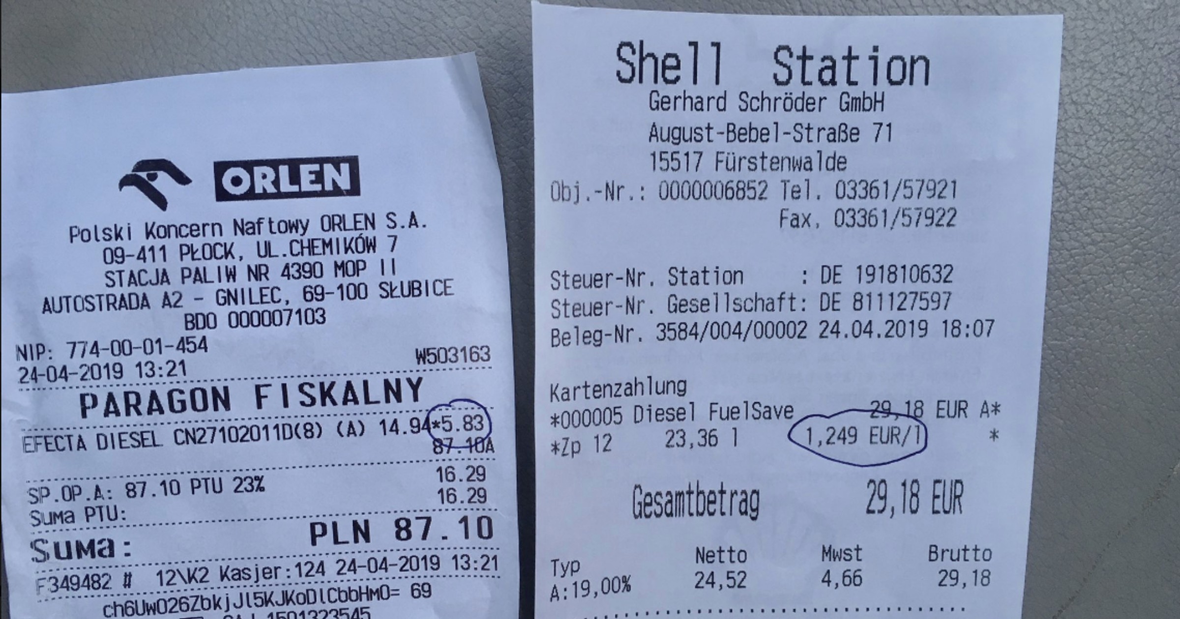 Paragony wydano na stacjach w Polsce i w Niemczech Twitter/PFantazja