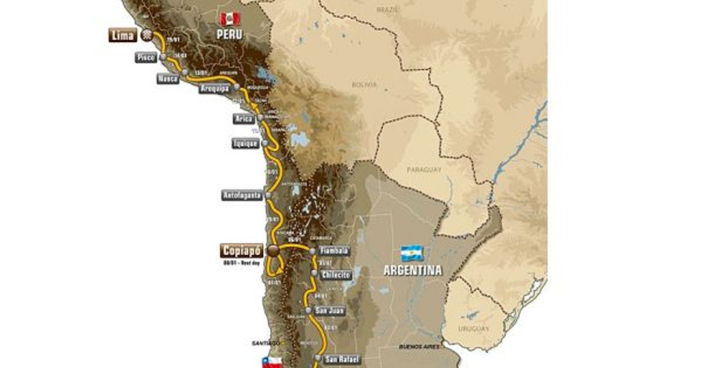 Dakar 2012 - mapa rajdu