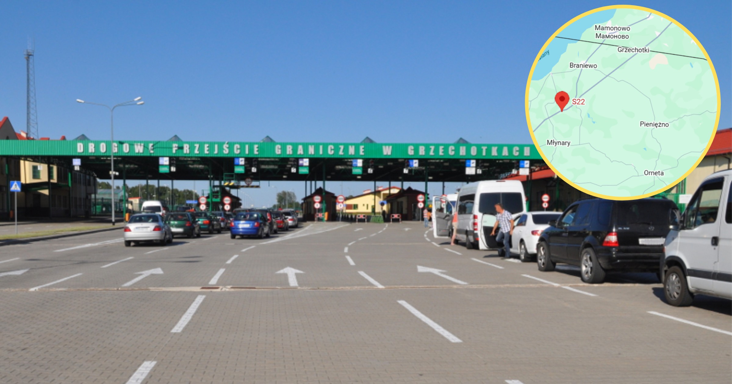 Przejście graniczne z Rosją w Grzechotkach wieńczy S22 (Screen: Google Maps)