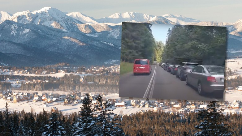 Na trasach podhalańskich sznury samochodów (zdj. YouTube.com/Tygodnik Podhalański)