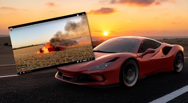 Youtuber spalił Ferrari F8 Tributo na środku pola kukurydzy. Obejrzeliśmy wideo, żebyście nie musieli