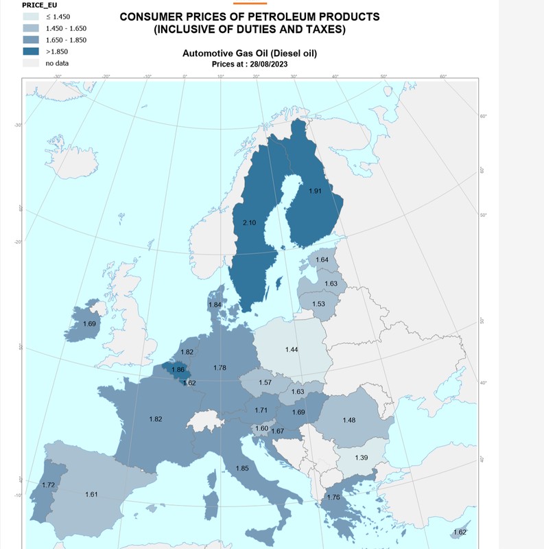 Aktualne ceny ON na stacjach w krajach UE, cotygodniowy biuletyn paliwowy Komisji Europejskiej