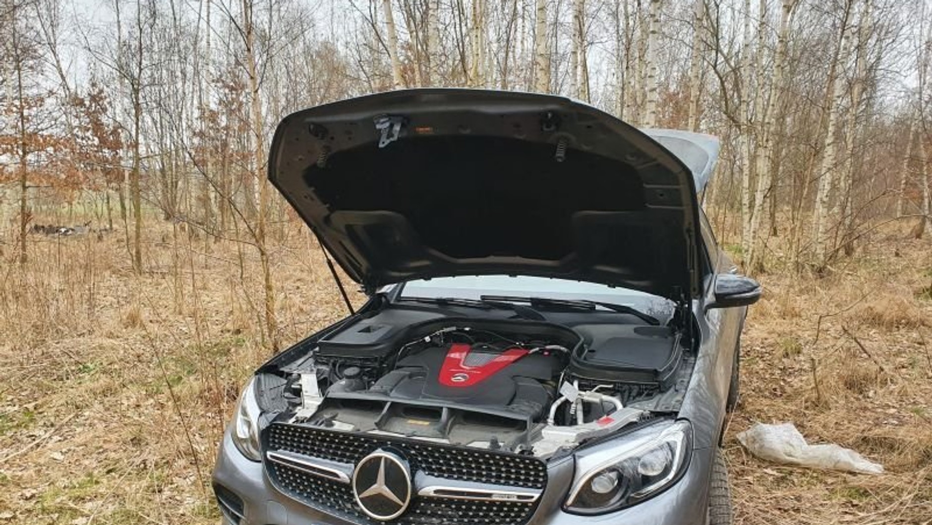 Mercedes GLC odnaleziony przez policjantów w bogatyńskim lesie