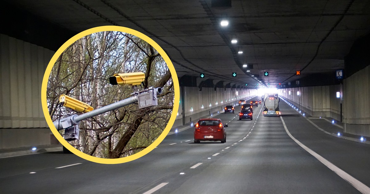 Kamery odcinkowego pomiaru prędkości i tunel drogowy. Zdjęcie ilustracyjne