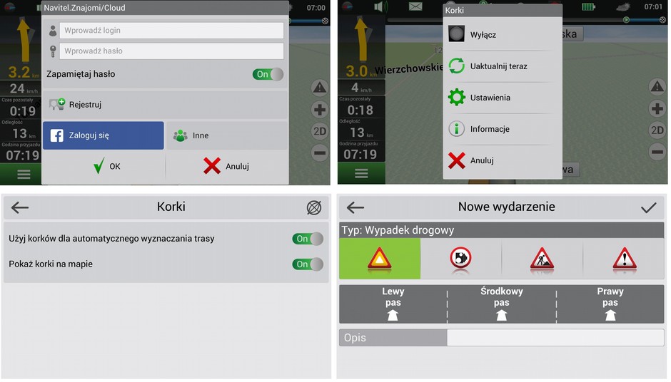 Menu programu Navitel Navigator Android