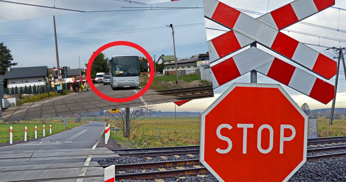 Kierowca autokaru z dziećmi pomimo zakazu wjechał na przejazd kolejowy (fot. screen: Youtube/MM)