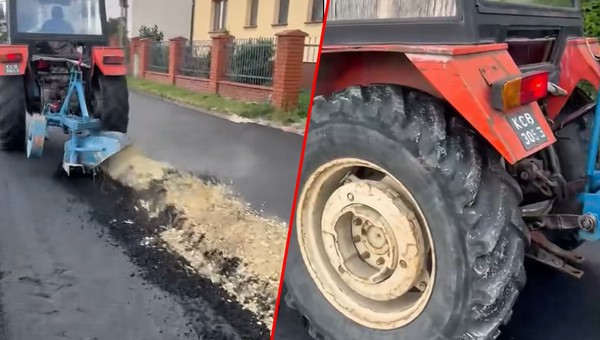 Rolnik zaorał asfalt