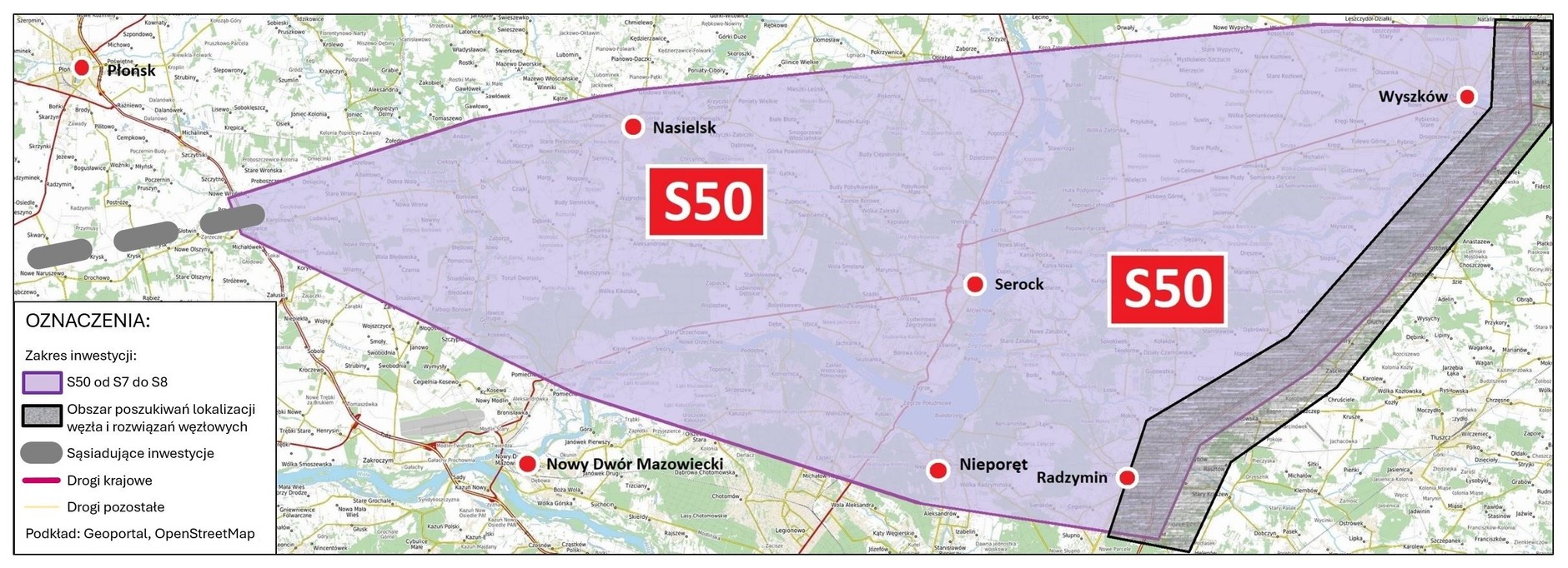 Mapa zakresu inwestycji S50 od S7 do S8