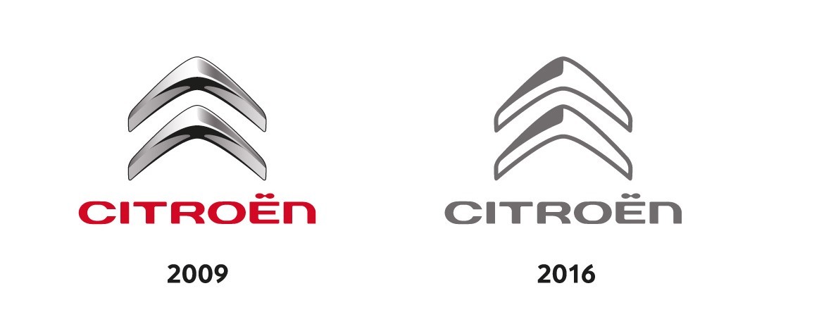 Citroen to jedna z pierwszych firm, która zmieniła logo na 2-kolorowe i "płaskie".