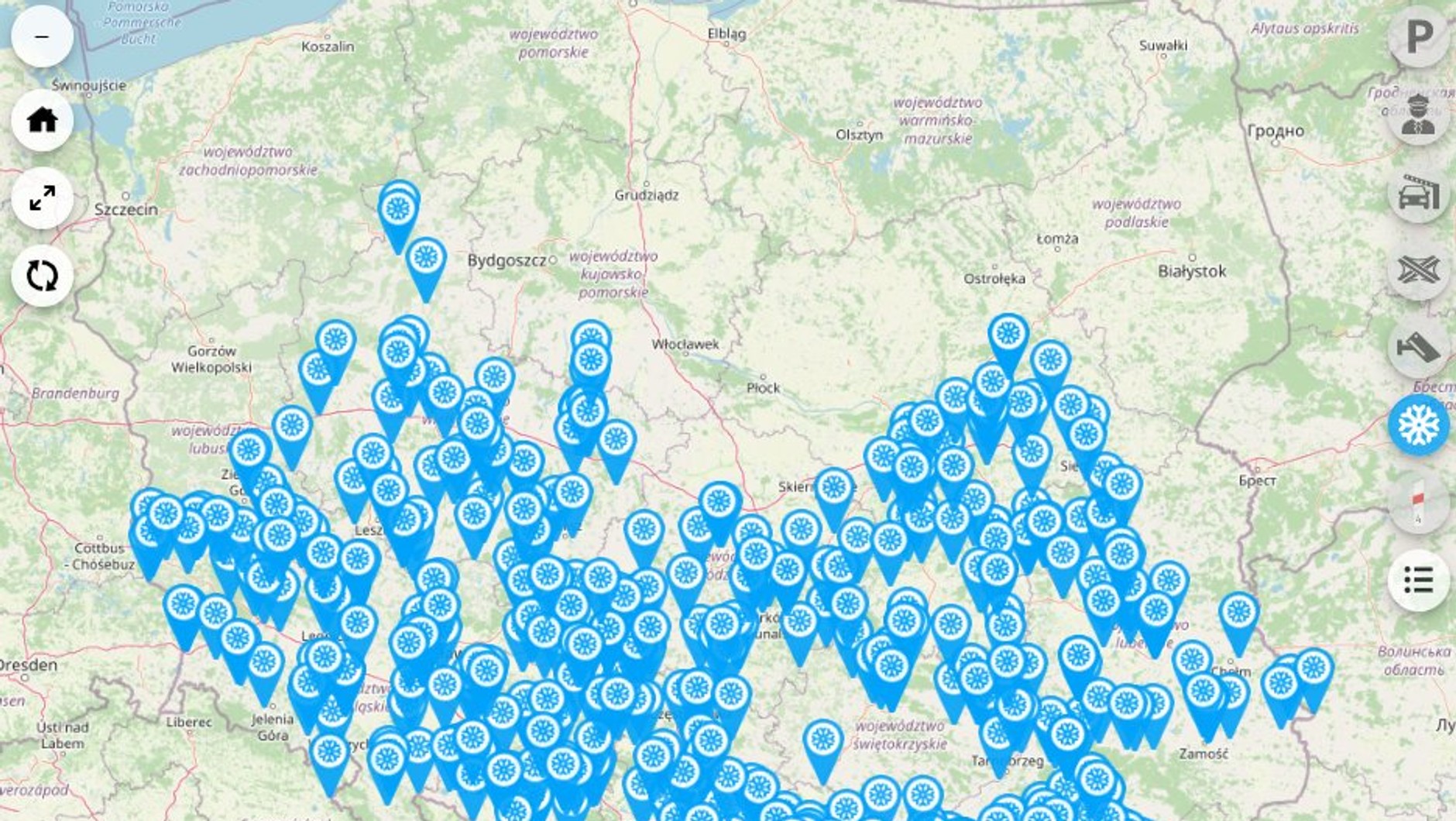 Aktualna mapa warunków drogowych