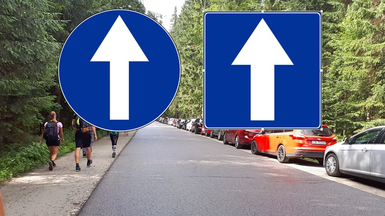 Znaki D-3 i C-5 różnią się tylko kształtem tarczy. Ich znaczenie jest całkowicie różne