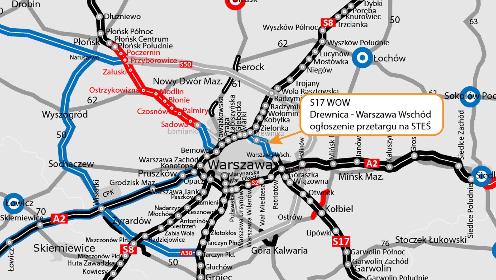 Projekt Wschodniej Obwodnicy Warszawy w ciągu drogi ekspresowej S17