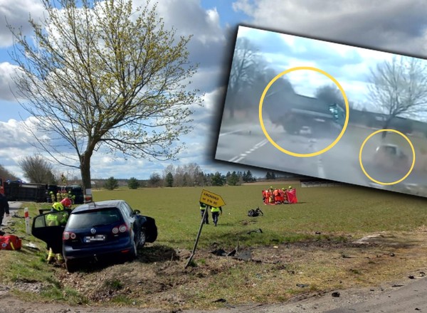 Osobówka zmiotła ciężarówkę z drogi. Silnik leżał 20 metrów dalej [WIDEO]