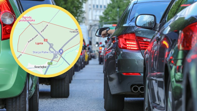 W okolicach Częstochowy na DK 43 tworzą się ogromne korki (Zdjęcie mapy: Mapy Google)