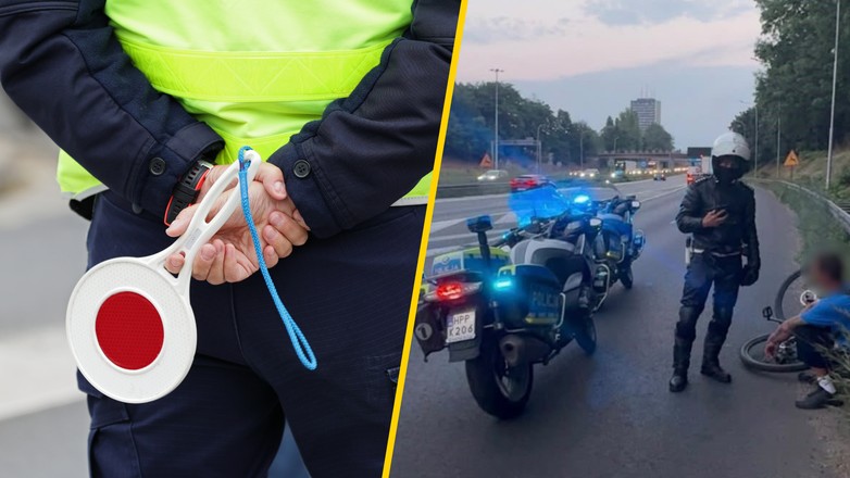 Pijany rowerzysta na autostradzie A4