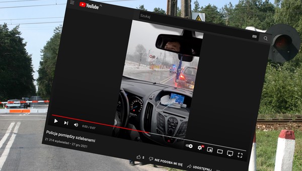 Policja utknęła na przejeździe kolejowym. Pomiędzy opuszczonymi zaporami!