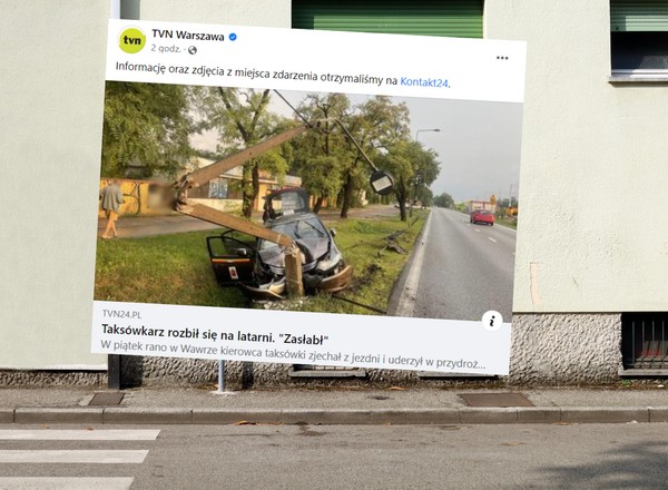 Dramatyczny wypadek w Warszawie. Latarnia złamała się w kilku miejscach
