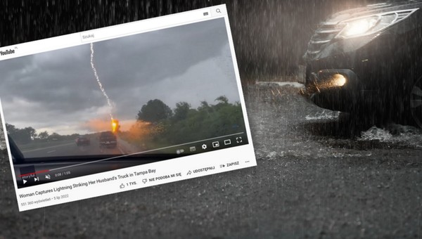 Przerażające nagranie z autostrady. Błyskawica uderzyła w jadący samochód