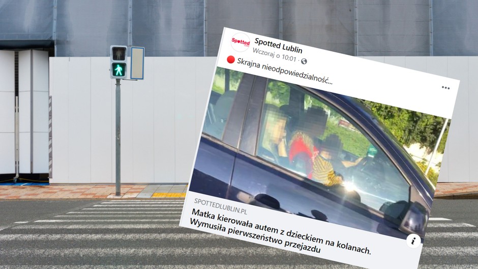 Kobieta wymusiła pierwszeństwo. Na kolanach trzymała małe dziecko [WIDEO] (fot. Facebook/spottedlublinpl)