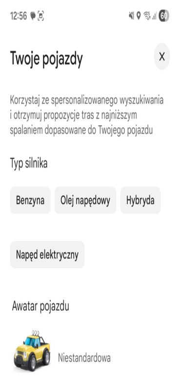 Google Maps zakładka "Twoje pojazdy"
