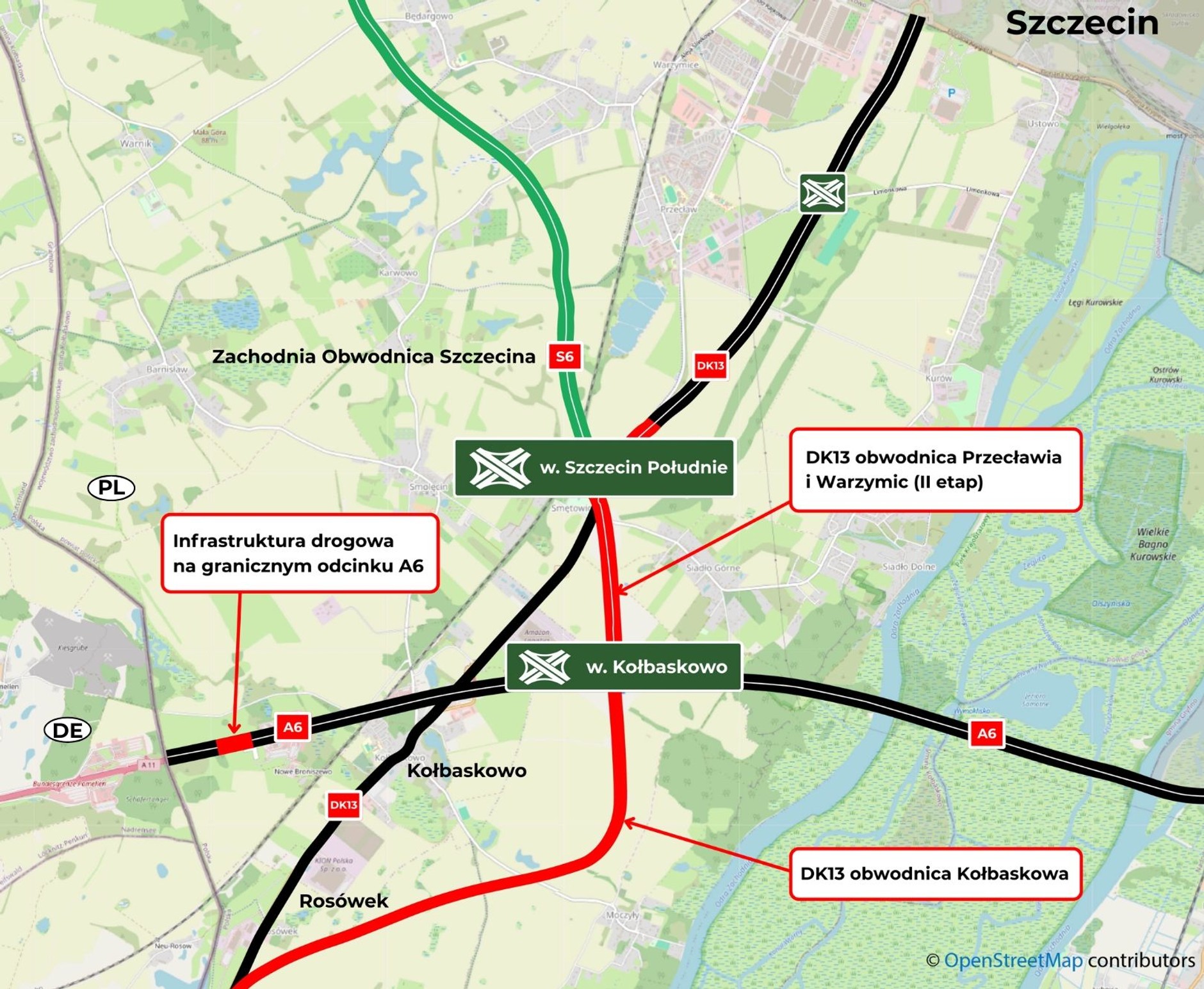Nowe połączeni Szczecina z autostradą A6 - mapa