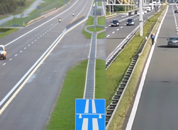 Pieszy przeszedł przez autostradę. Było bardzo blisko tragedii