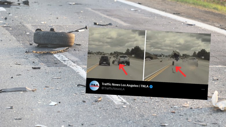 Samochód poszybował w górę (fot. screen z twitter.com/TrafficNewsLA)