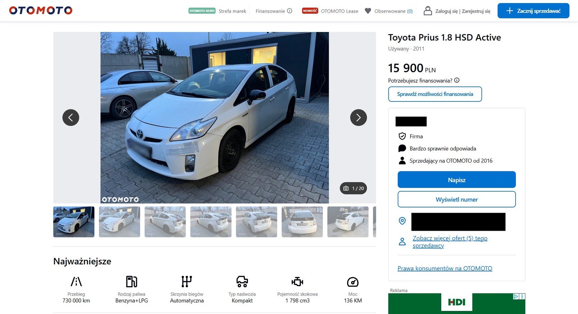 Toyota Prius z przebiegiem 730 tys. km