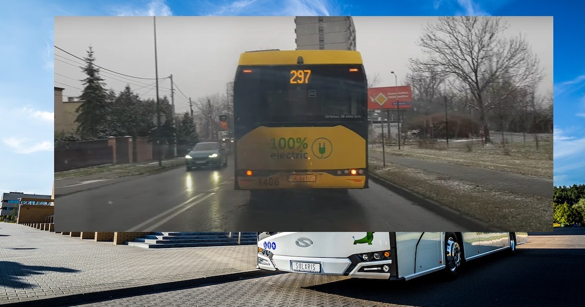 Elektryczny autobus, a za nim... kłęby dymu