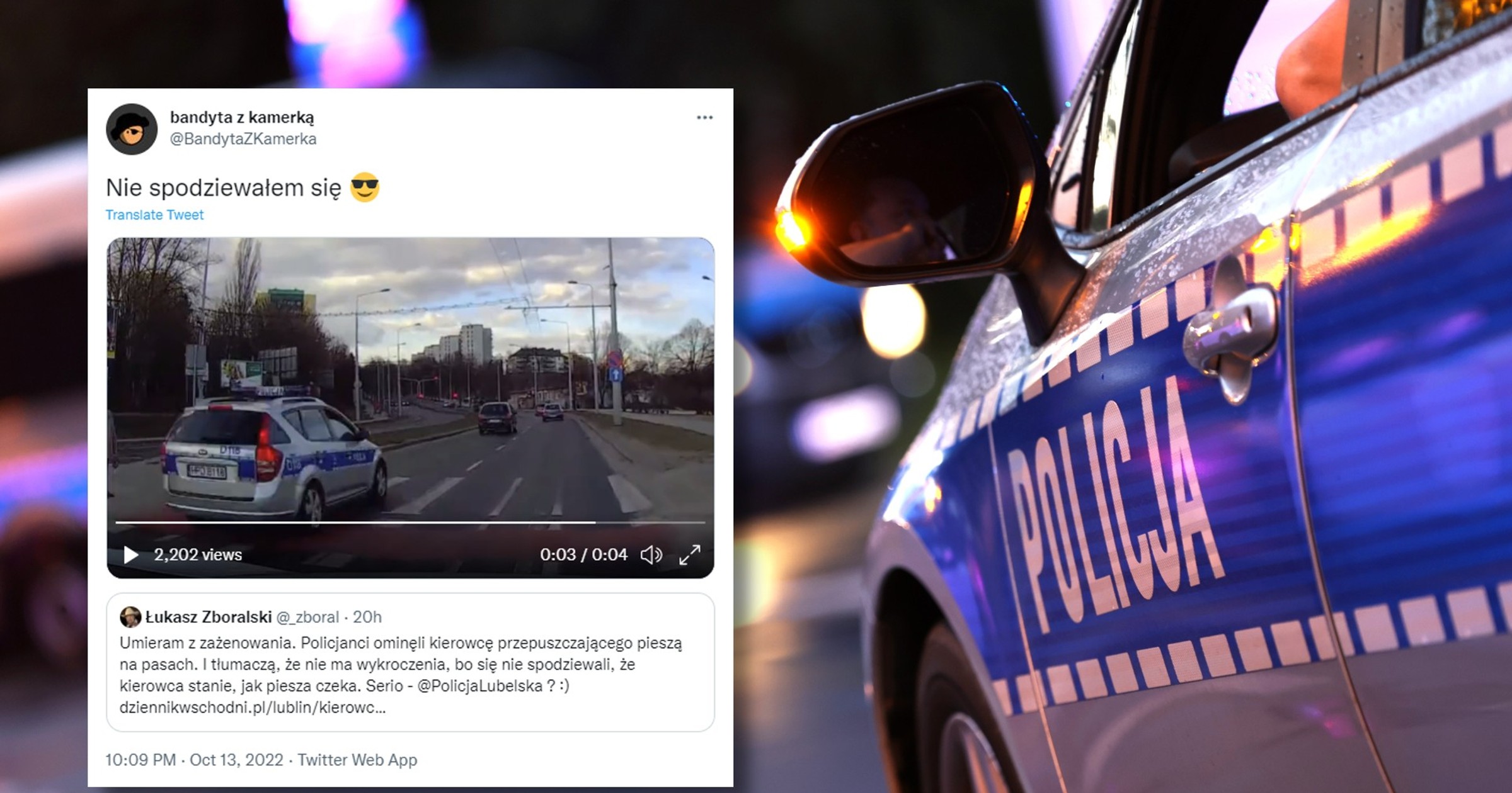 Za to zachowanie zwykle grozi 1500 zł i 15 pkt karnych. Załoga radiowozu też zostanie ukarana?