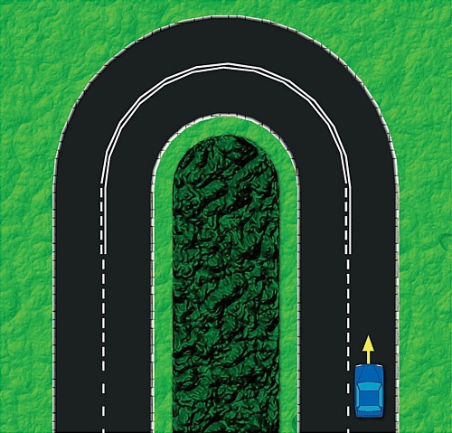 bardzo ciasny zakręt może powodować problemy kierowcom ciężarówek, a nawet osobówek. Dlatego wcześniej ostrzega się klaksonem o tym, że zblizamy się do zakrętu