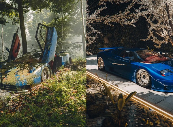 Bugatti EB110 porzucone w lesie! Na szczęście to tylko render