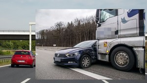 Kierowca TIR-a nie zauważył auta. Pchał je przed sobą przez kilometr