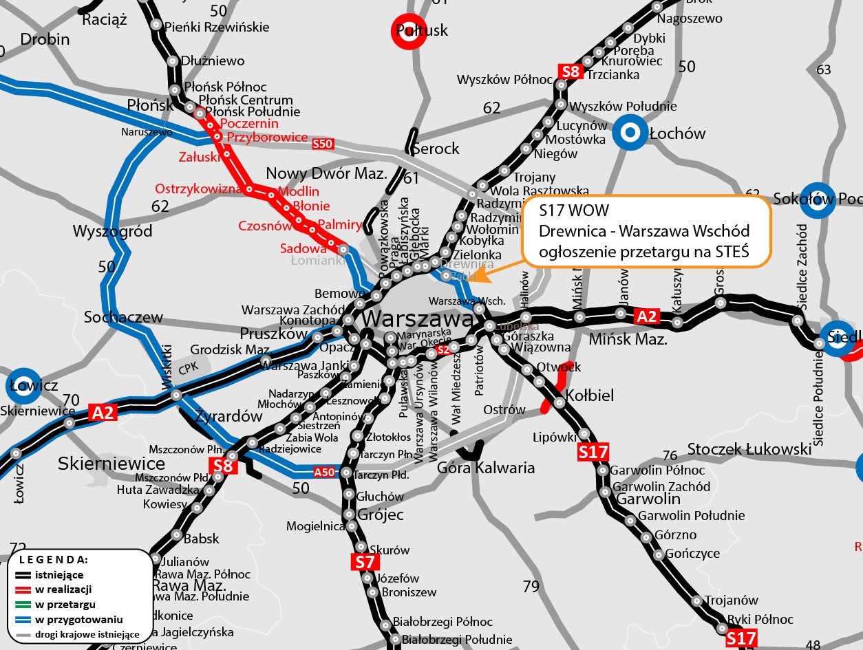 Projekt Wschodniej Obwodnicy Warszawy w ciągu drogi ekspresowej S17
