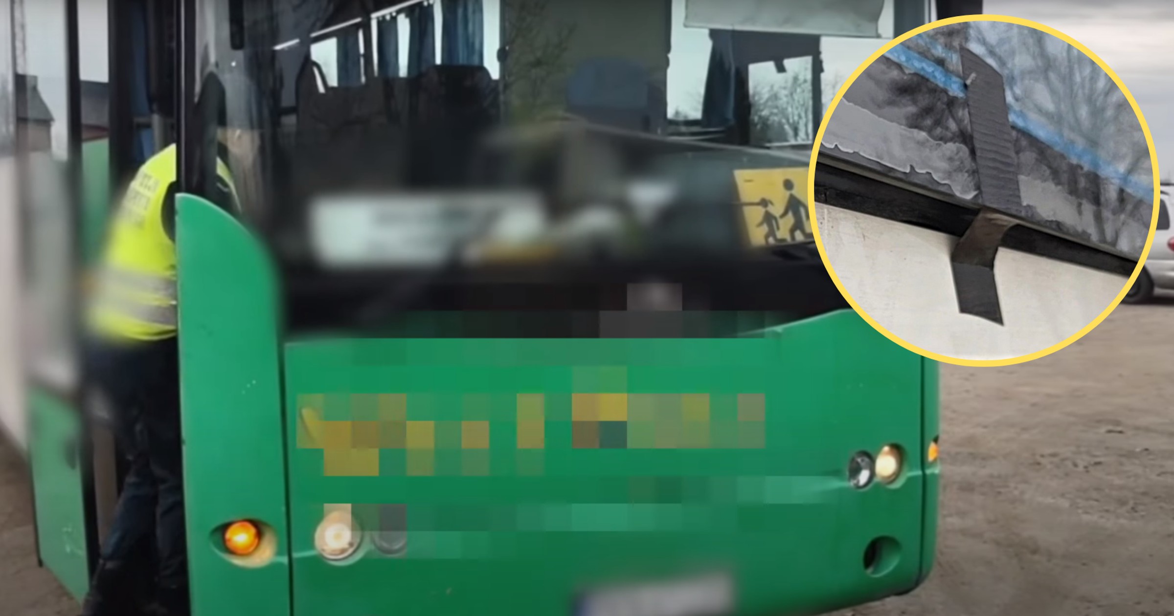 ITD skontrolowała autobus szkolny, w którym szyby były przyklejone taśmą klejącą (screen: Inspekcja Transportu Drogowego/YouTube)