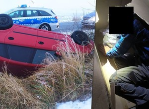 Pijany 52-latek dachował autem w rowie. Uciekł i schował się przed policją w kartonie na strychu
